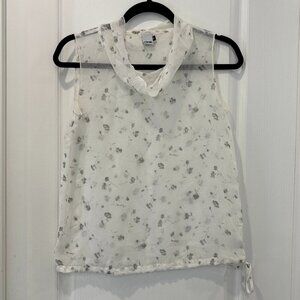 ÓPA Sheer White Floral Sleevless Top Size M
